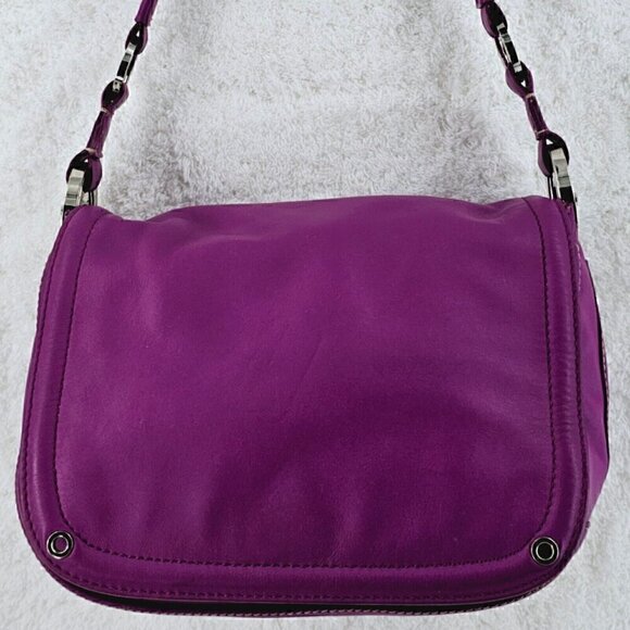 ANTONIO MELANI Purple Smooth Leather Shoulder Bag Silver Hardware - Picture 16 of 16
